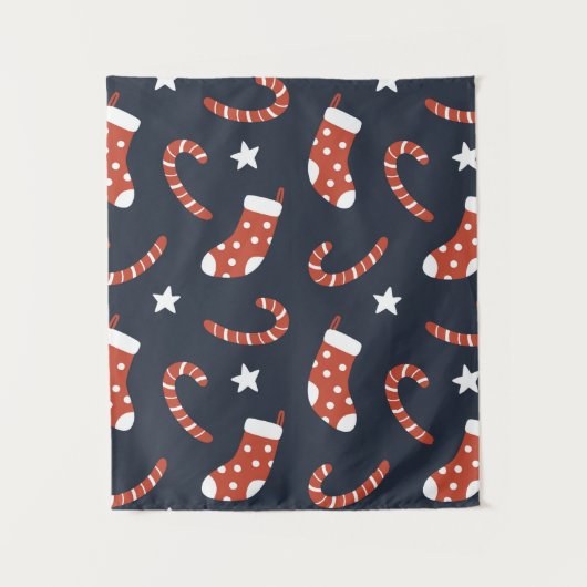 クリスマスソックス、キャンディーケーン付きの継ぎ目のない模様 タペストリー (正面)