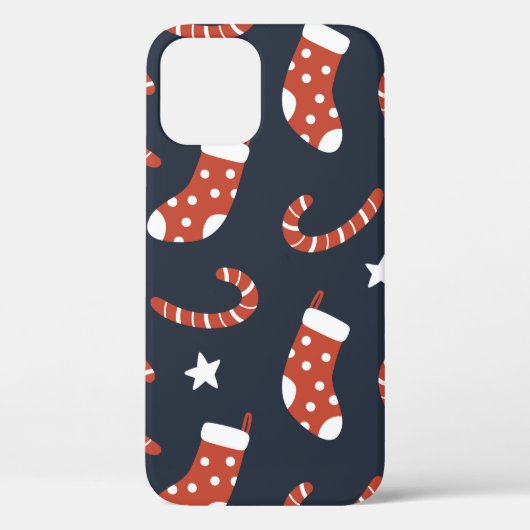クリスマスソックス、キャンディーケーン付きの継ぎ目のない模様  Case-Mate iPhoneケース (裏面)