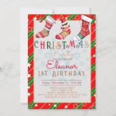 クリスマスソックス 1歳の誕生日パーティー 招待状 (正面)
