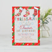 クリスマスソックス 1歳の誕生日パーティー 招待状 (スタンド正面)