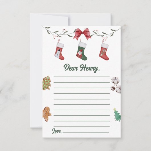クリスマスソック誕生日カプセルノートメッセージカード サンキューカード (正面)