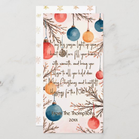 クリスマスソフトウォーター色のオーナメント挨拶 シーズンカード (正面/裏面)