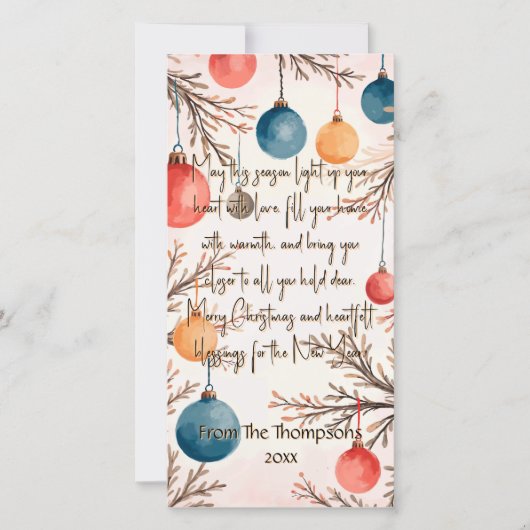 クリスマスソフトウォーター色のオーナメント挨拶 シーズンカード (正面)