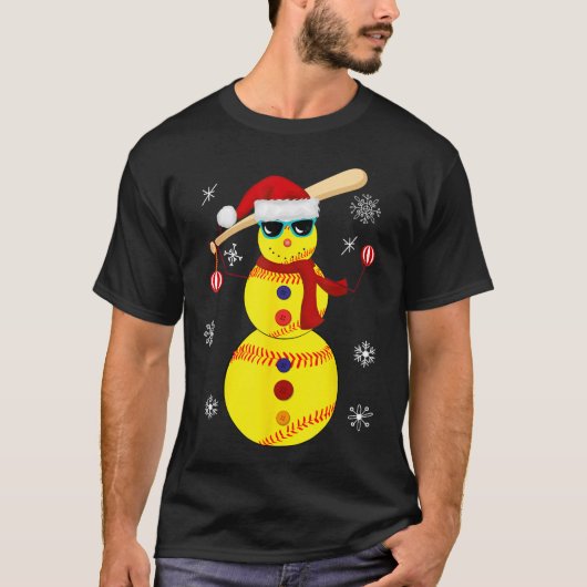 クリスマスソフトボールこうもり雪だるまサンタスノーフレークギル Tシャツ (正面)