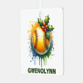 クリスマスソフトボール名前をカスタムする メタルオーナメント (正面左)