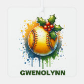 クリスマスソフトボール名前をカスタムする メタルオーナメント (裏面)
