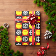 クリスマスソフトボール赤と黒のスノーフレーク・パターン