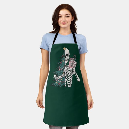 クリスマスソルタ怖いソルタメリースおもしろいスケルトン エプロン (着用した状態)