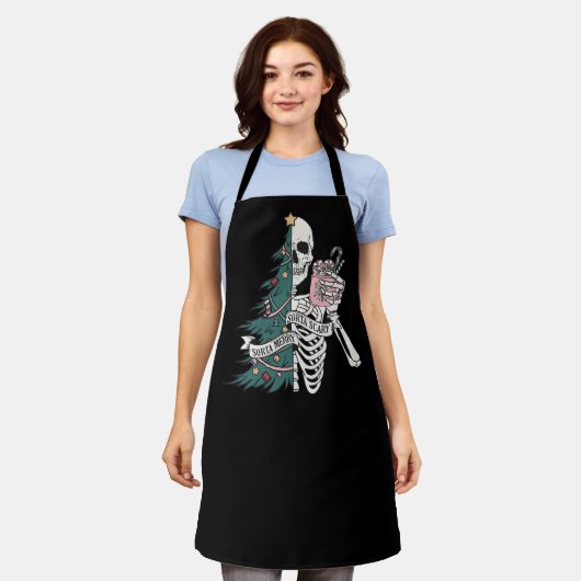 クリスマスソルタ怖いソルタメリースおもしろいスケルトン エプロン (着用した状態)
