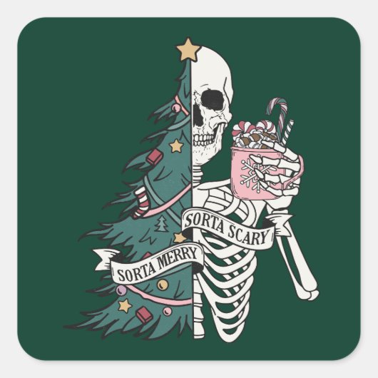クリスマスソルタ怖いソルタメリースおもしろいスケルトン スクエアシール (正面)