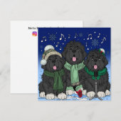 クリスマスソングを歌うニューファンドランドの子犬たち シーズンカード (正面/裏面)