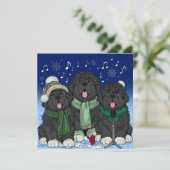 クリスマスソングを歌うニューファンドランドの子犬たち シーズンカード (スタンド正面)