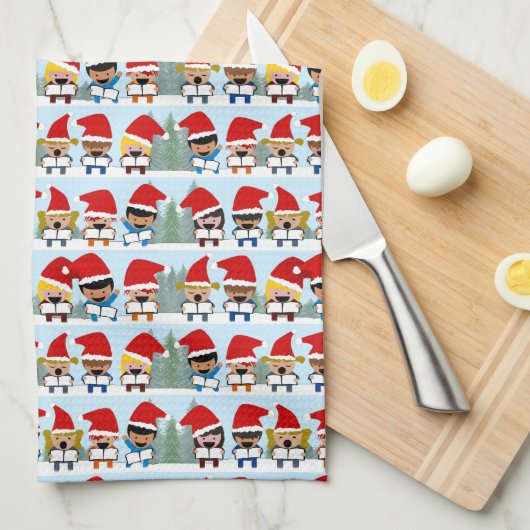 クリスマスソングを歌う人々 キッチンタオル (四つ折り)