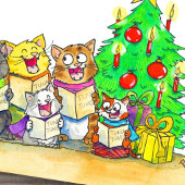 クリスマスソングを歌う猫 ポストカード