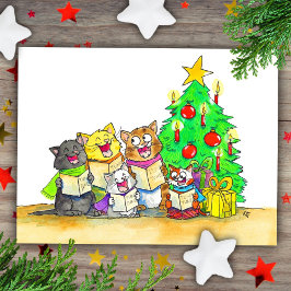 クリスマスソングを歌う猫 ポストカード