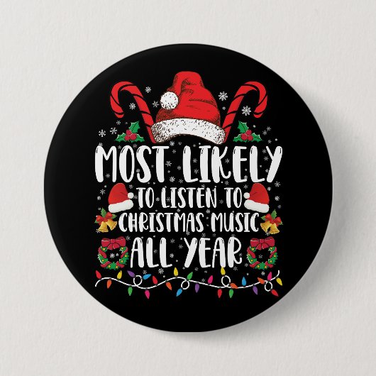 クリスマスソングを1年中聴いてそうな人 Xmas 缶バッジ (正面)
