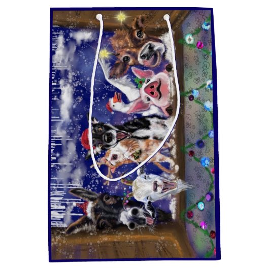 クリスマスソング動物パーティーハッピー –  ミディアムペーパーバッグ (正面)