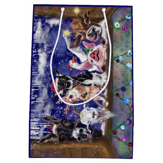 クリスマスソング動物パーティーハッピー –  ミディアムペーパーバッグ (裏面)