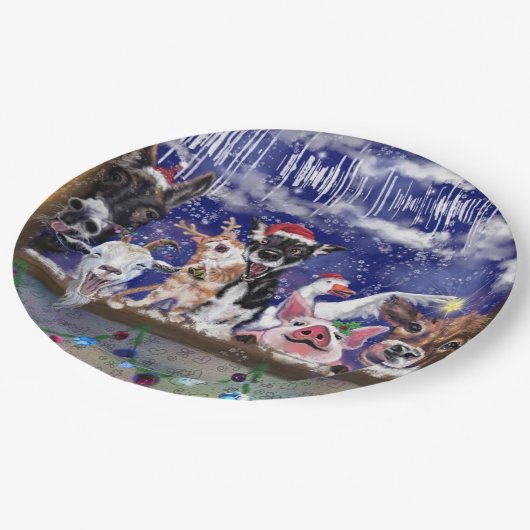 クリスマスソング – 動物のパーティー ペーパープレート (アングル)
