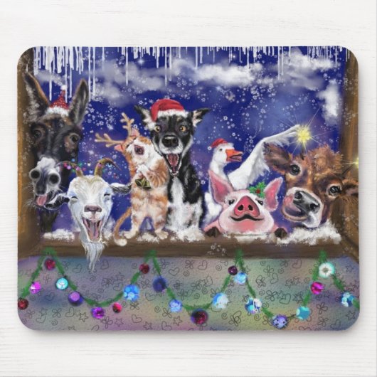クリスマスソング – 動物のパーティー マウスパッド (正面)
