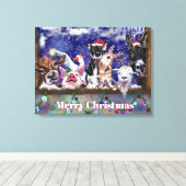 クリスマスソング – 動物のパーティー – メリークリスマス –  キャンバスプリント (インサイチュ (ウッドフロア))