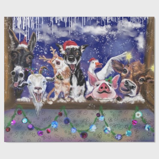 クリスマスソング-動物のパーティー ラッピングペーパー (フラット)