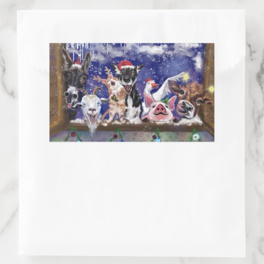 クリスマスソング – 動物のパーティー 長方形シール (バッグ)