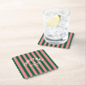 クリスマスソーシャルクラブグリーンピンクキャンディストライプー ペーパーコースター (インサイチュ)