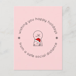 クリスマスソーシャルディスタンスおもしろいかわいい猫モノグラム ポストカード