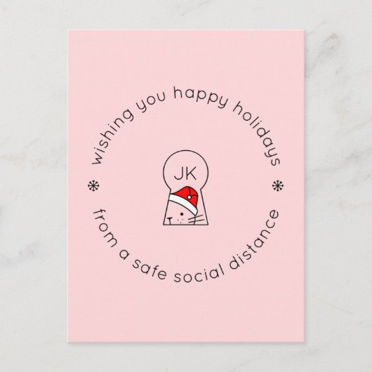 クリスマスソーシャルディスタンスかわいい猫モノグラム シーズンポストカード (正面)