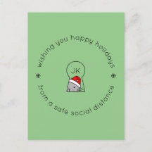 クリスマスソーシャルディスタンスモノグラムキャットグリーン