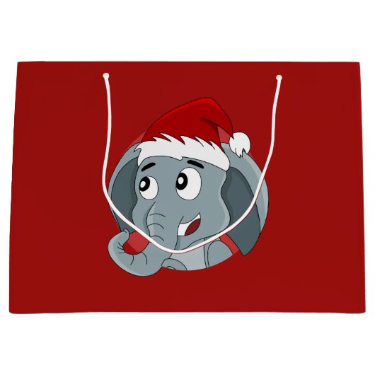 クリスマスゾウの漫画の大抱き枕 ラージペーパーバッグ (正面)