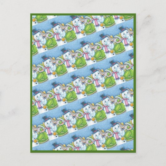 クリスマスゾウ建物かわいいパチデーム雪だるま シーズンポストカード (正面)