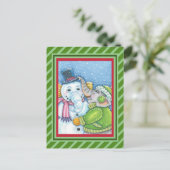 クリスマスゾウ建物かわいいパチデーム雪だるま シーズンポストカード (スタンド正面)