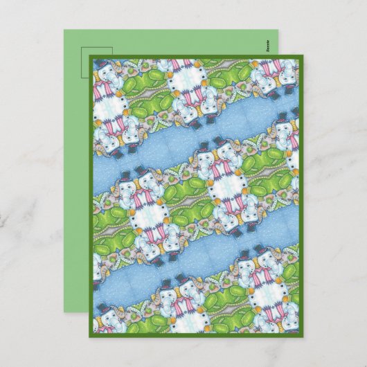 クリスマスゾウ建物かわいいパチデーム雪だるま シーズンポストカード (正面/裏面)