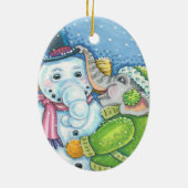 クリスマスゾウ建物かわいいパチデーム雪だるま セラミックオーナメント (裏面)