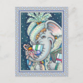 クリスマスゾウ、たくさんの贈り物と良い応援 シーズンポストカード (正面)