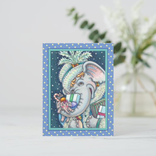 クリスマスゾウ、たくさんの贈り物と良い応援 シーズンポストカード (スタンド正面)