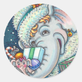クリスマスゾウ、たくさんの贈り物と良い応援 ラウンドシール