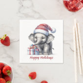 クリスマスゾウ（祝日の贈り物あり） スタンダードカクテルナプキン (インサイチュ)