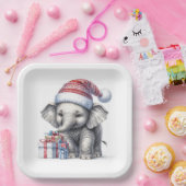 クリスマスゾウ（祝日の贈り物あり） ペーパープレート (パーティー)