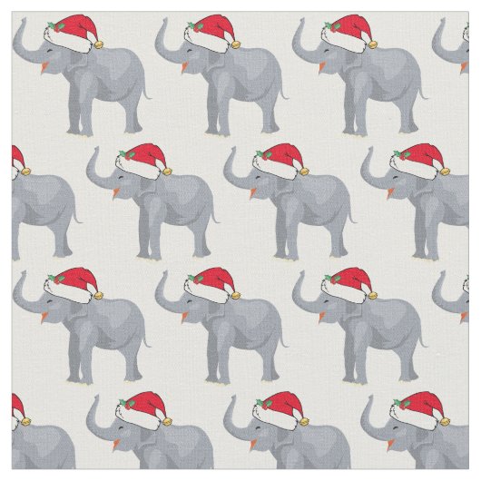クリスマスゾウinサンタハットかわいい休日 ファブリック (クローズアップ)