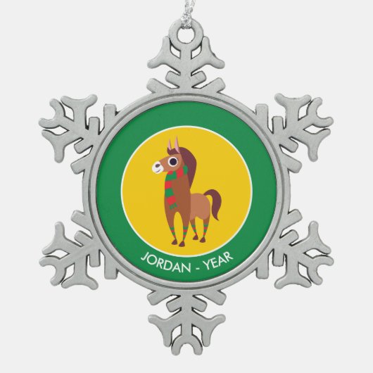 クリスマスゾーラ馬 スノーフレークピューターオーナメント (正面)