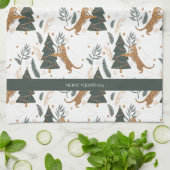 クリスマスタイガーと木の柄 キッチンタオル (折り畳み)