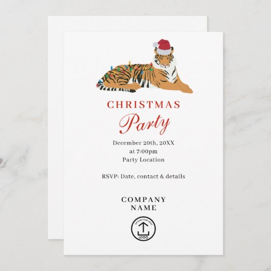 クリスマスタイガー企業のビジネスクリスマスパーティー 招待状 (正面/裏面)
