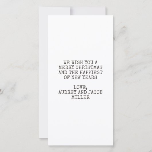 クリスマスタイプライター文字ミニマル写真 シーズンカード (裏面)