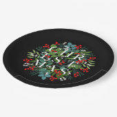 クリスマスタイポグラフィの果実と緑 ペーパープレート (アングル)