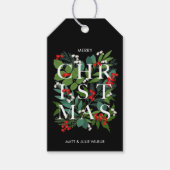 クリスマスタイポグラフィグリーンリーベリーホリデイ ギフトタグ (正面)