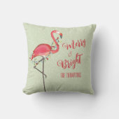 クリスマスタイポグラフィビーチピンクフラミンゴ クッション (正面)