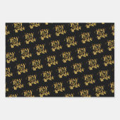 クリスマスタイポグラフィブラック金ゴールドレッドホワイト ラッピングペーパーシート (正面2)